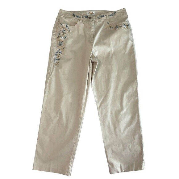 Talbots Beaded Crop Khaki Pants 6 Stretch Twill Embroidered Classic Indie - Picture 1 of 11